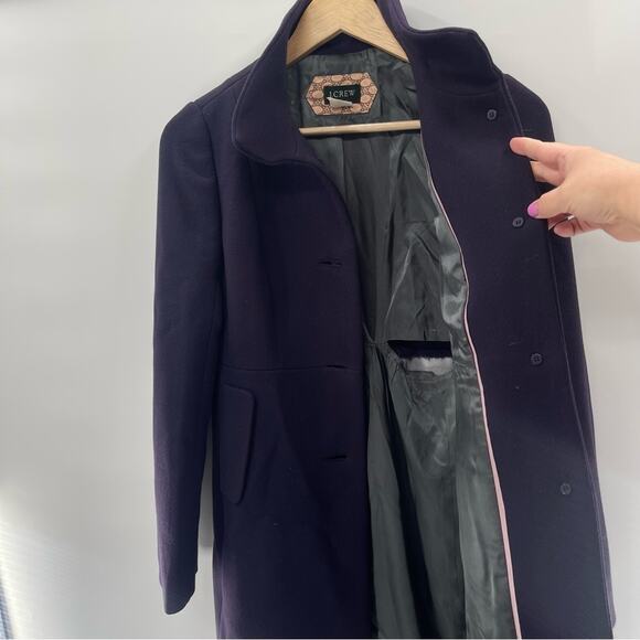 J. Crew Eggplant Purple Wool Longline Pea Coat Preppy Quiet Luxury Jacket Size 2 - Picture 5 of 11